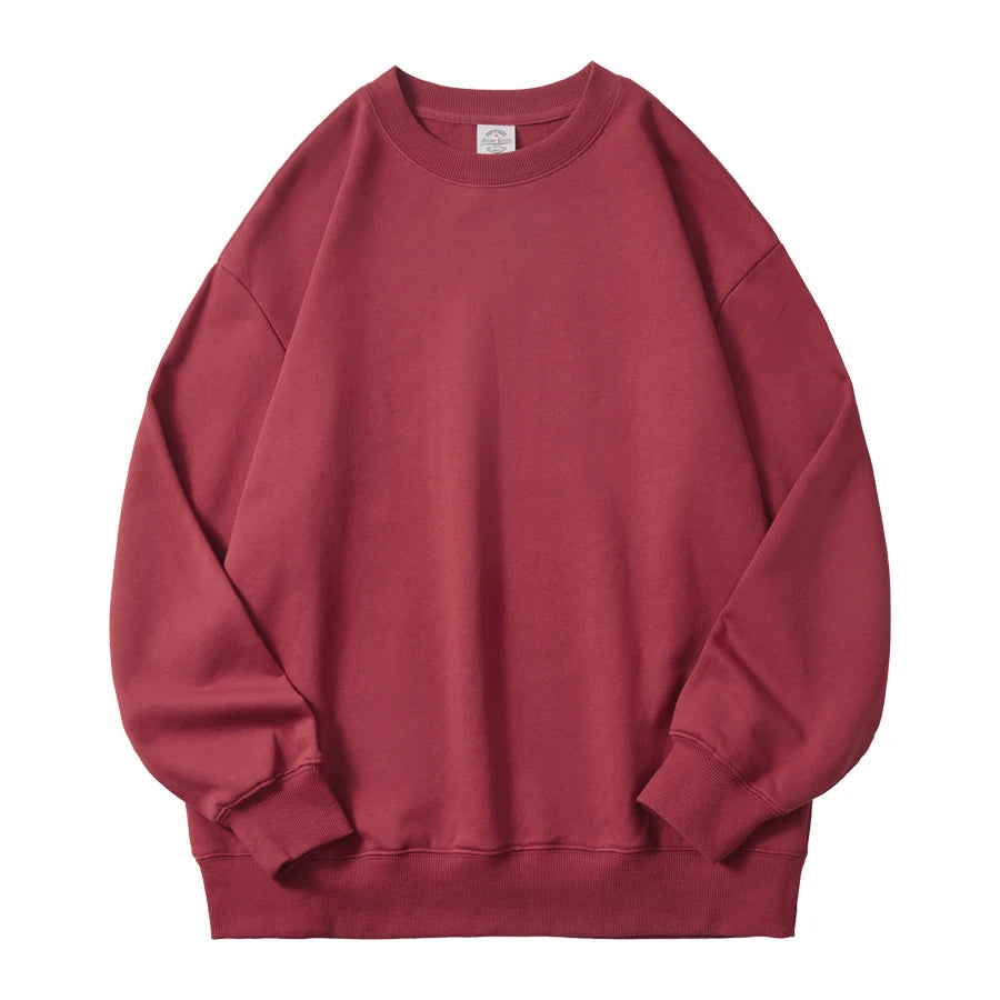 350g 100% Men Cotton Crew Neck Sweatshirts Solid Beige