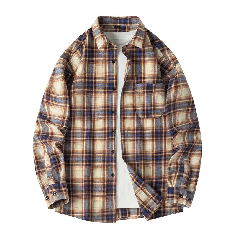 Herbst Langarm Blau Lose Herren Casual Hemd