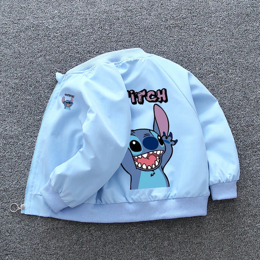 Children Boy Cartoon Lilo and Stitch Zipper Long Sleeve Windproof Outerwear