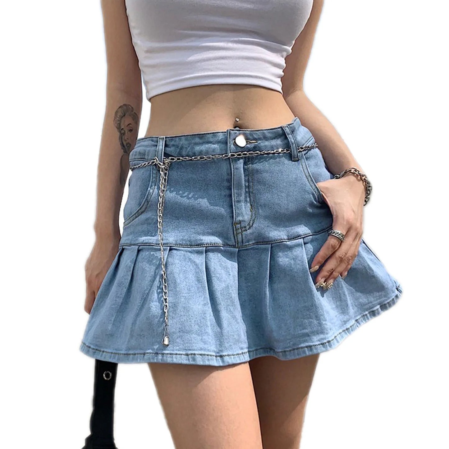 Cowboy Short Skirt, Women's Two-piece Anti-glare Cowboy Short Skirt