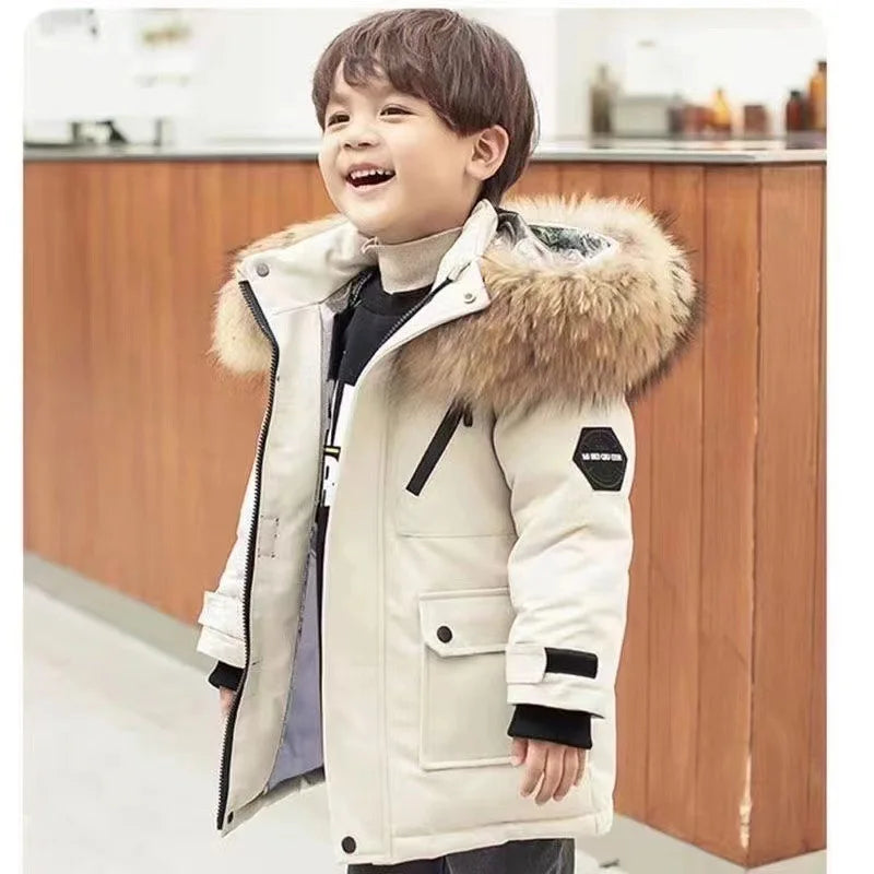 Children's new big hair collar boy cotton jacket