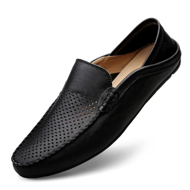 Men Casual Leather Moccasins Breathable Slip on Boat Shoes
