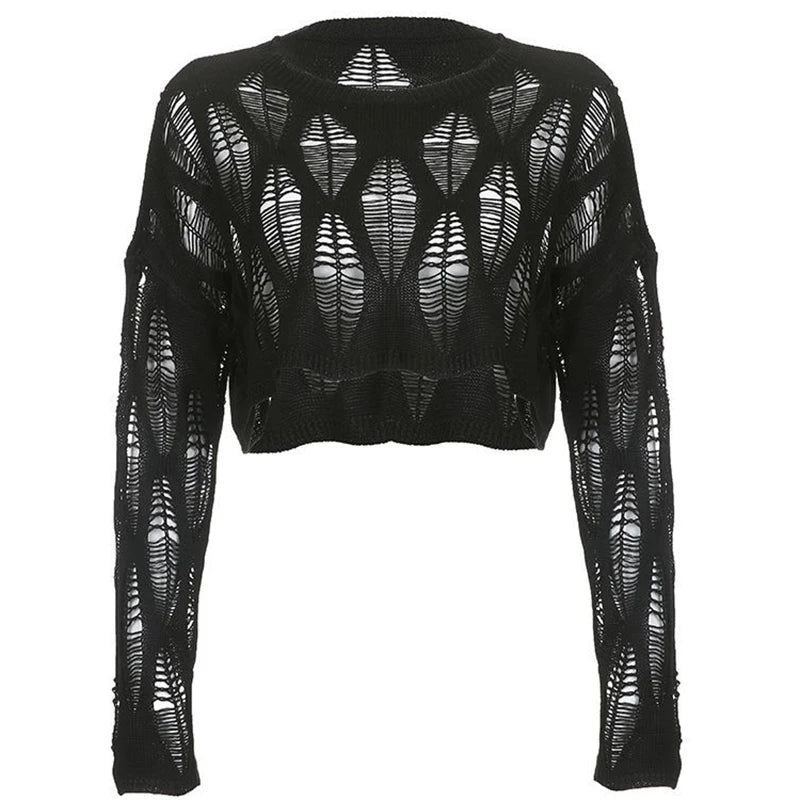 Hollow Out Batwing Sleeve Knitted Tops