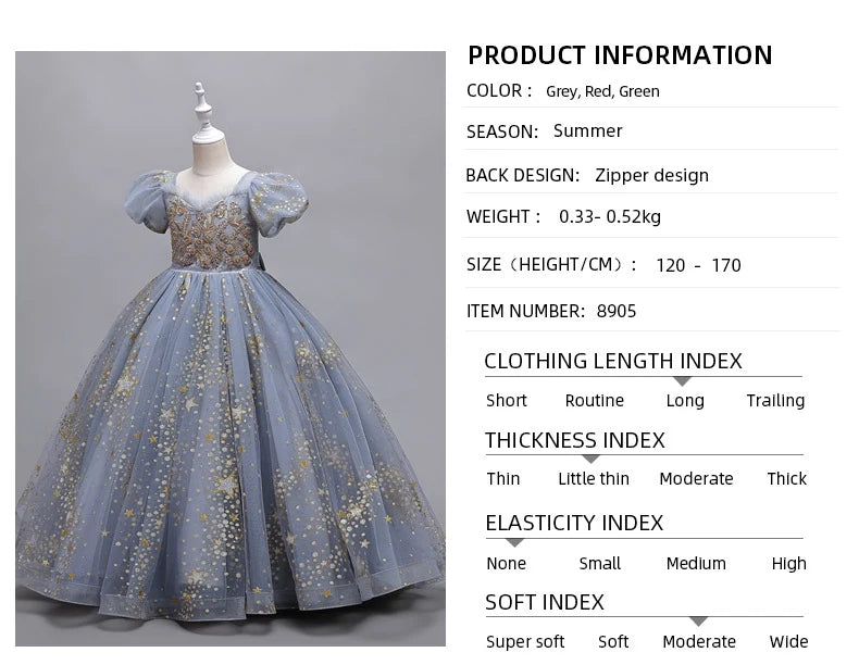 V-neck gauze puffy puffed sleeve long dress