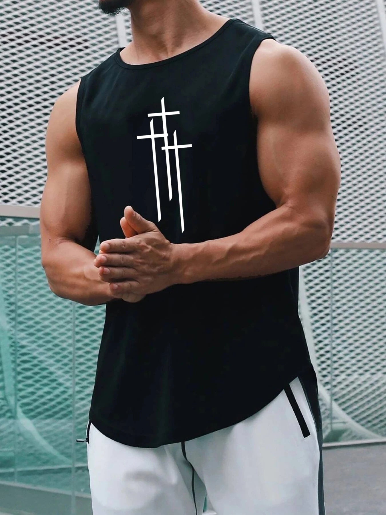 Men's Cross Fitness Loose Size Breathable and Comfortable Round Neck Sleeveless Tank Top
