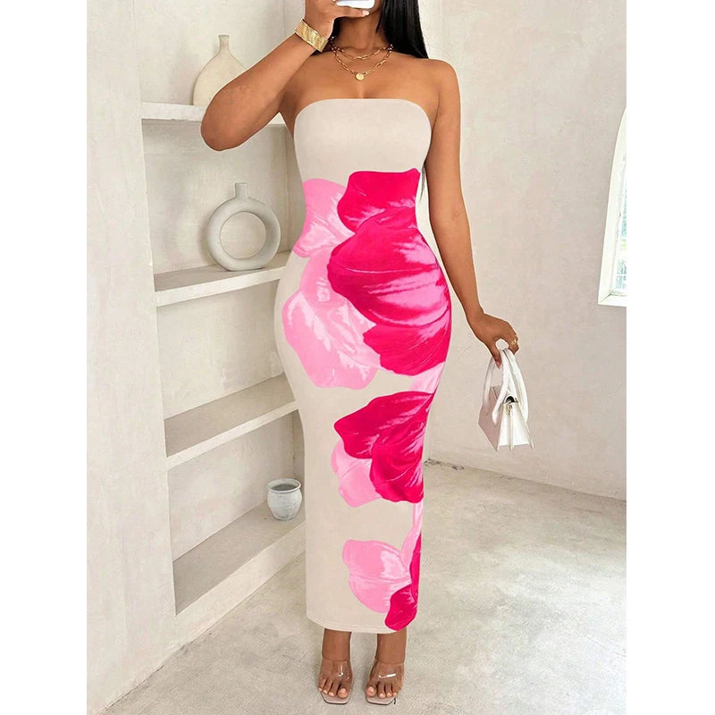 Ethos elegant slim-fit print with chest spread and Long slit dress