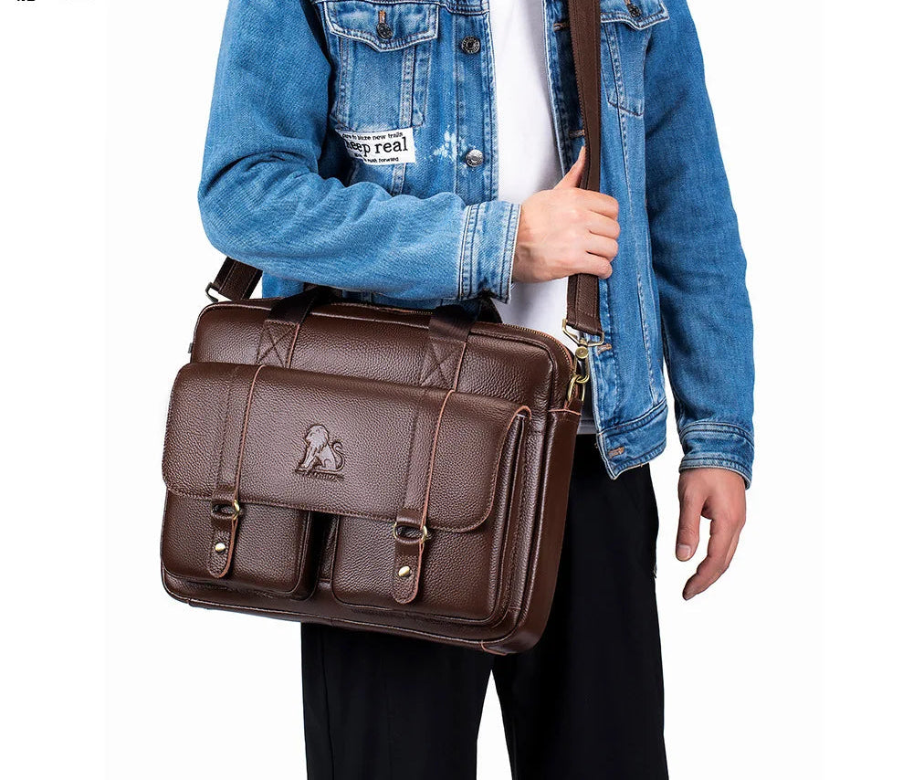 New 100% genuine leather briefcase laptop bag