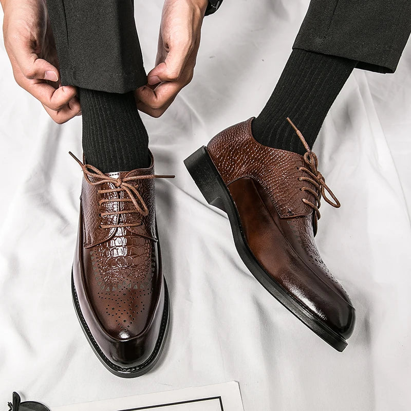 Men Casual Brock Oxford Retro Crocodile Leather Shoes