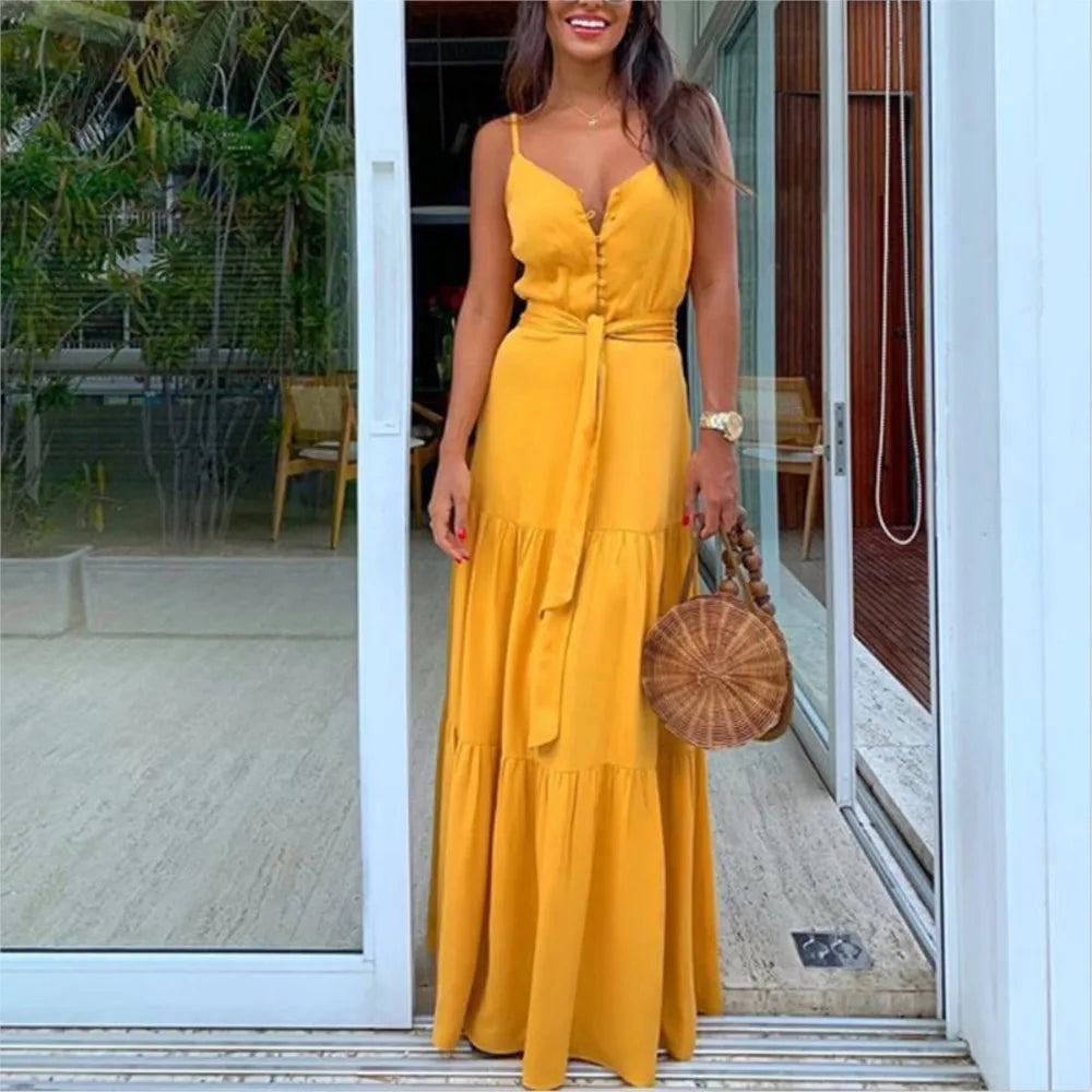 Women Summer Button With Belt White Dresses
