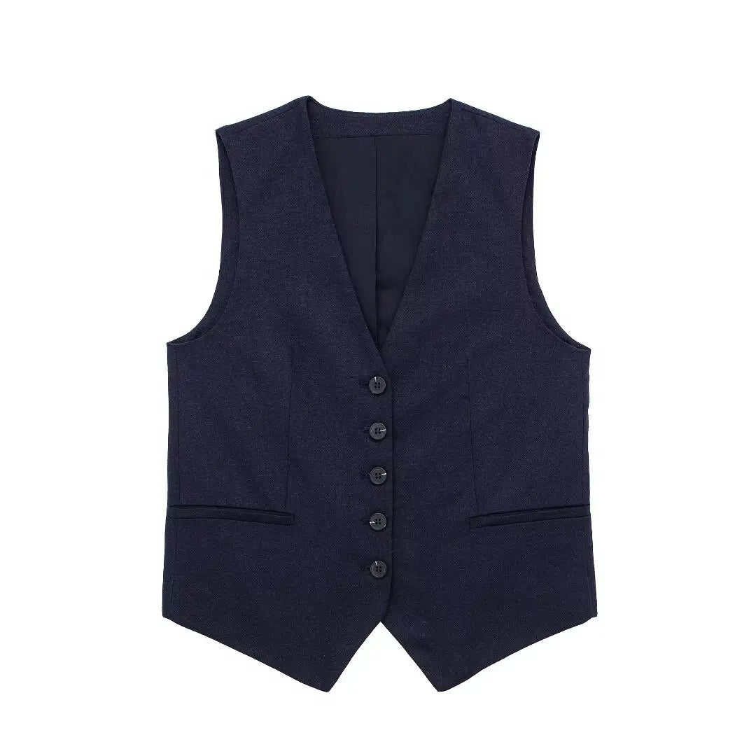 Women Fashion Plain Linen Tops Vest