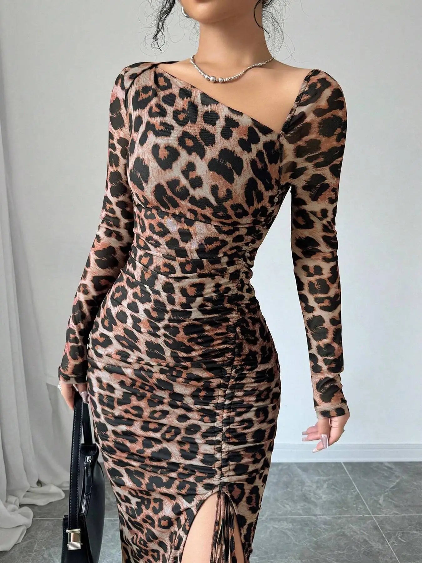 Sexy Leopard Print Split Long Dress