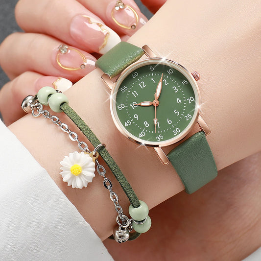 Women's Fashion Arabic Dial Leather Band Quartz Watches