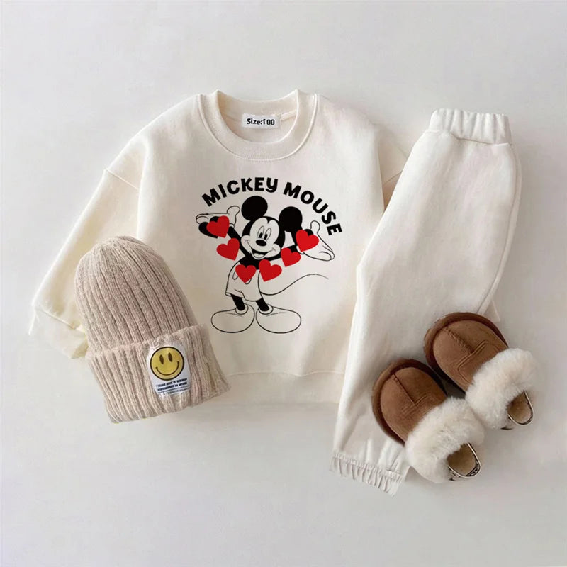 New Warm Fleece Mickey Mouse Clothes Set