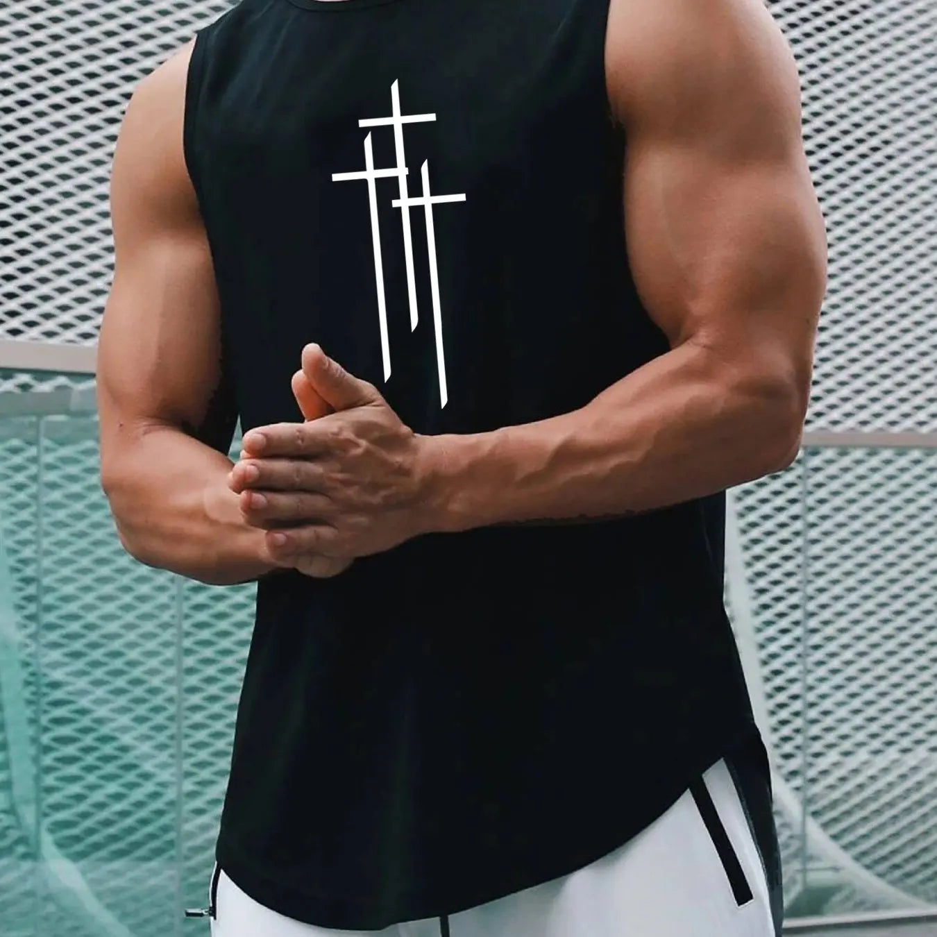 Men's Cross Fitness Loose Size Breathable and Comfortable Round Neck Sleeveless Tank Top