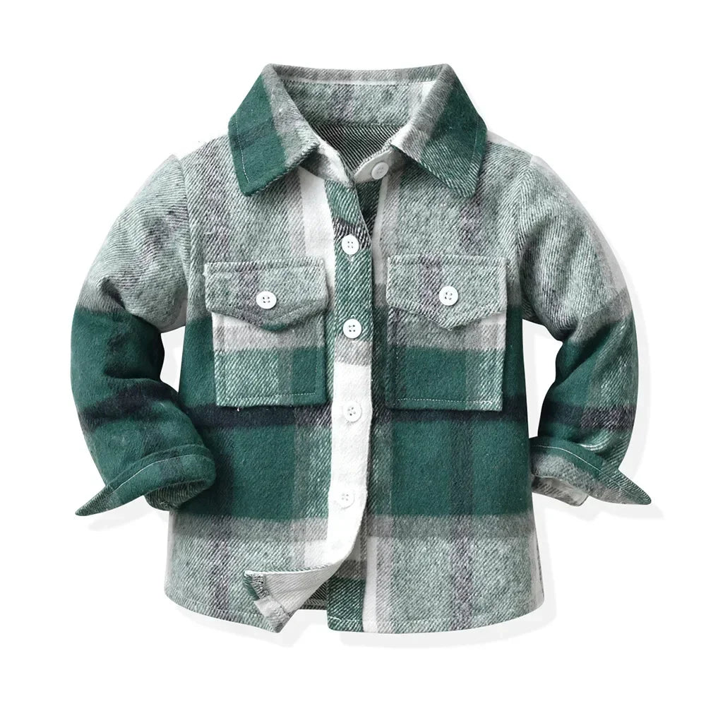 Children's Autumn Plaid Long Sleeved Shirt
