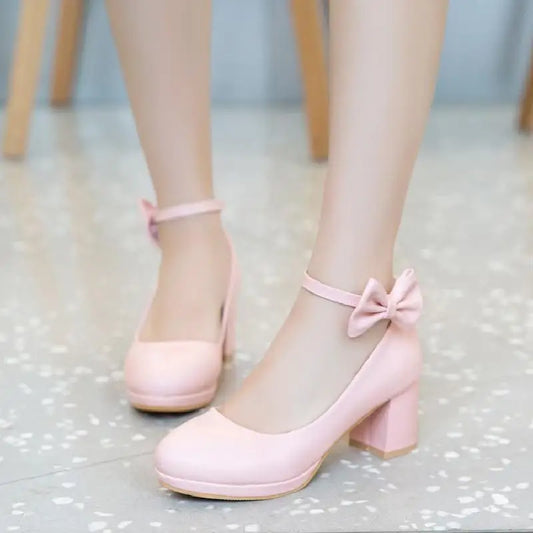 Women Platform Pumps Fashion Bow Thick Heel