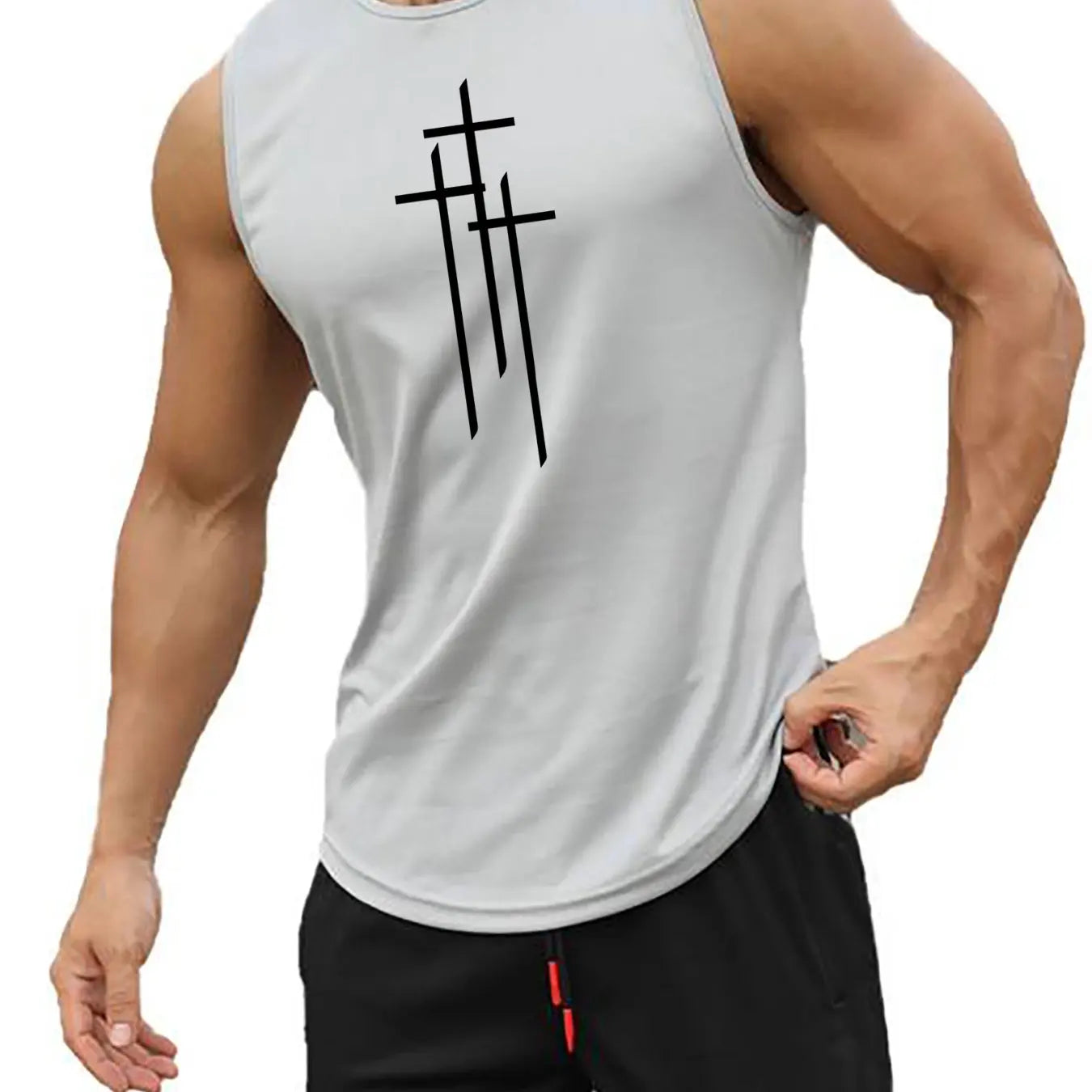 Men's Cross Fitness Loose Size Breathable and Comfortable Round Neck Sleeveless Tank Top