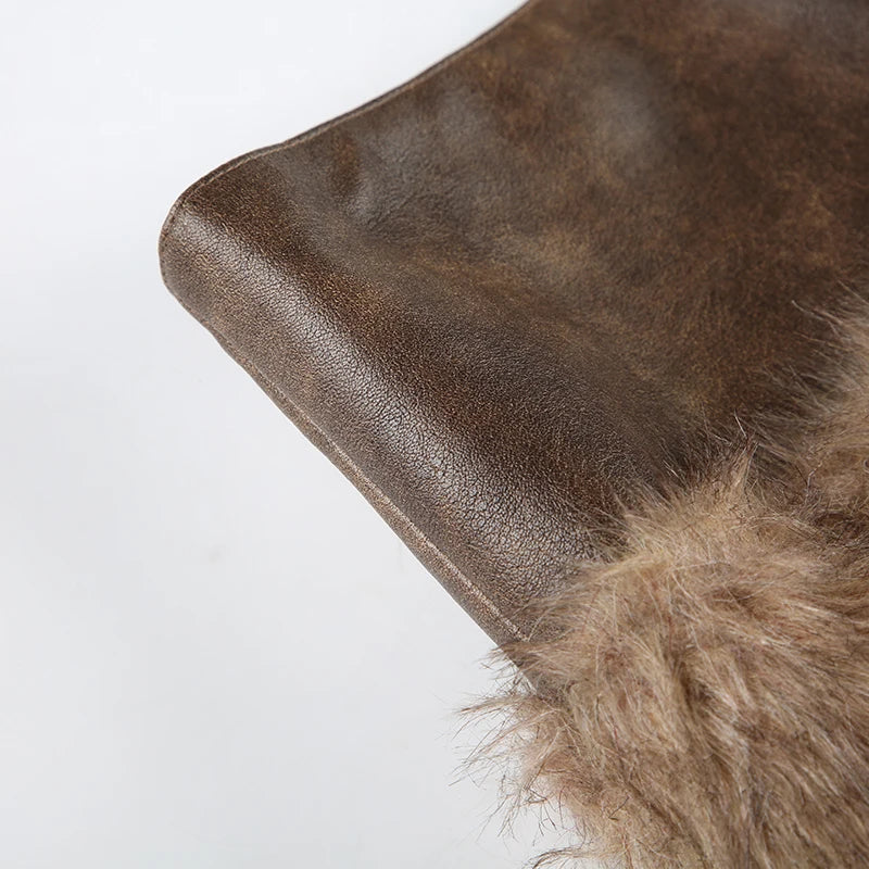 Patchwork Faux Fur Women’s Skirts Chic Sexy Mini Leather Skirt
