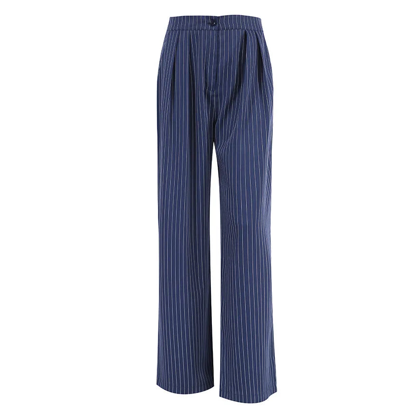 Neumodische, marineblaue, gestreifte Hose mit weitem Bein