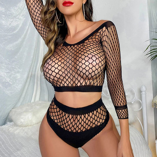 Women Long Sleeve Bra Thong Lingerie Set