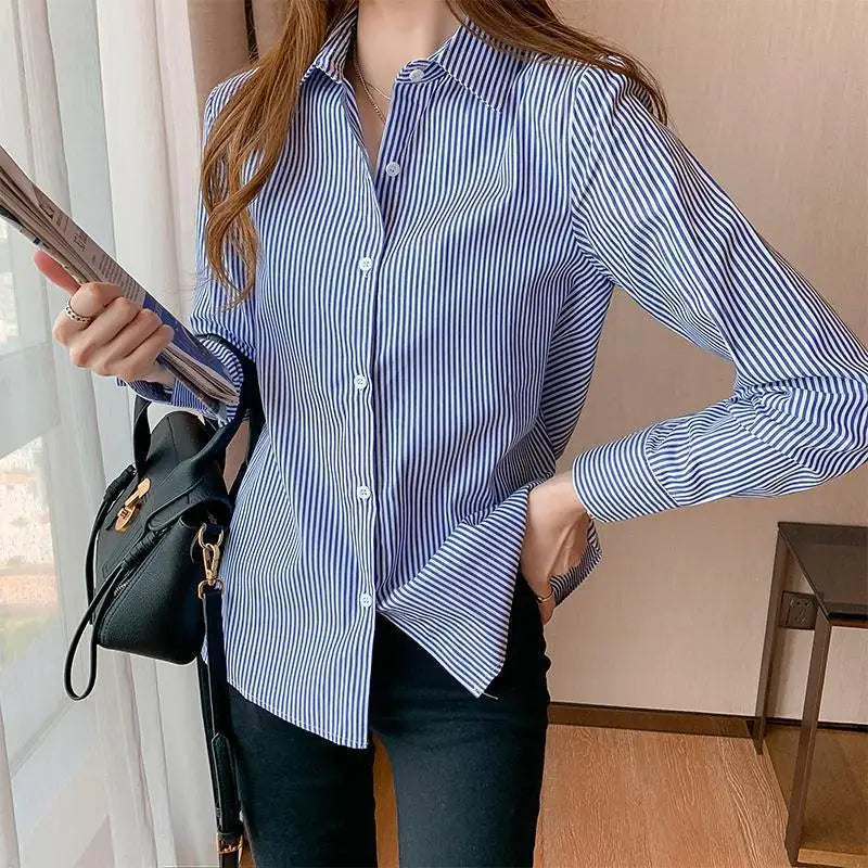 New Long Sleeve Turn-down Collar Korean All-match Lady Shirt