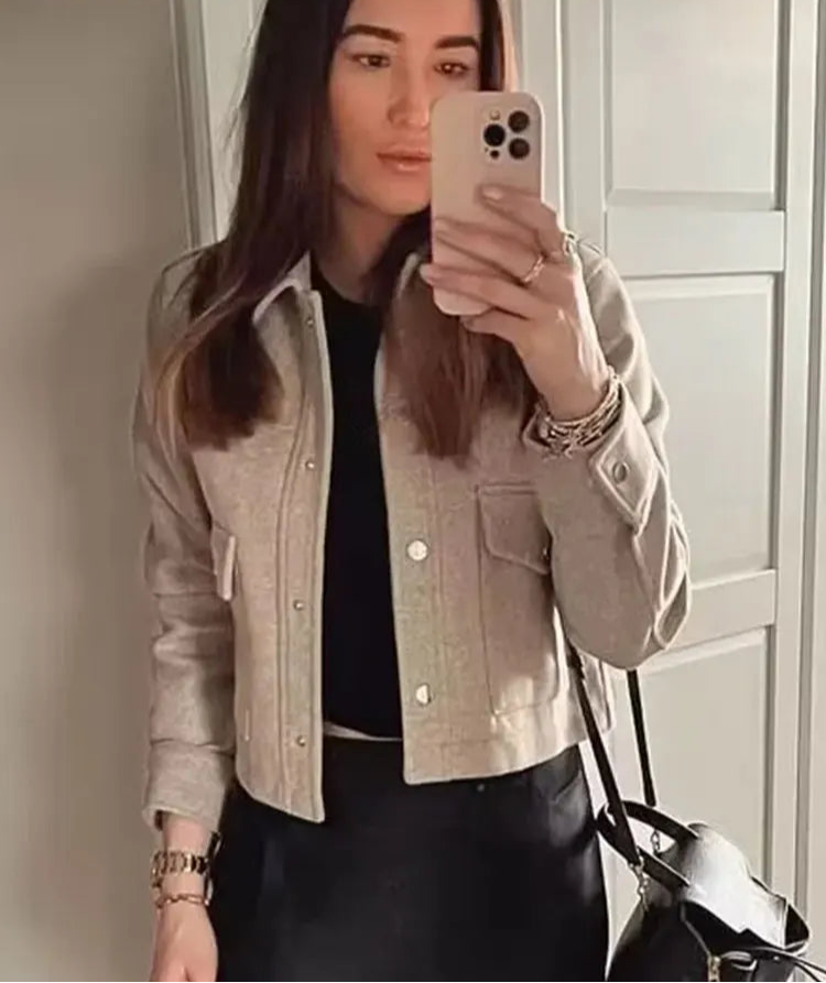 Womens Autumn Fashion Solid Front Pockets Button Long Sleeve Jacket