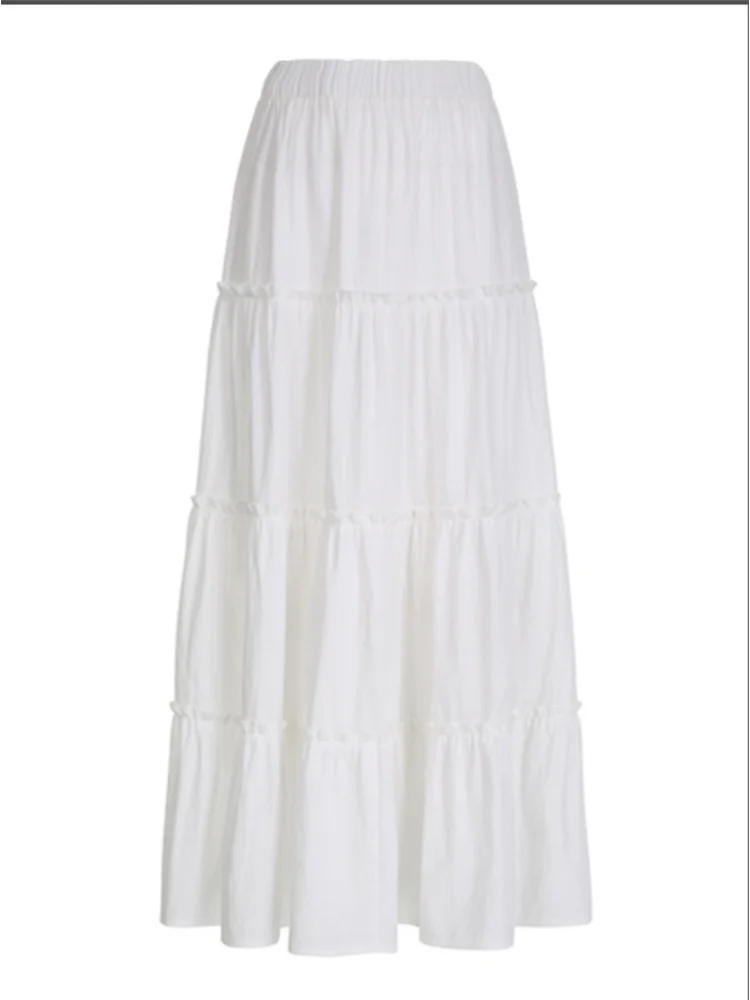 White Skirt High Waisted Lotus Leaf Edge Skirt Solid Color Pleated Skirt