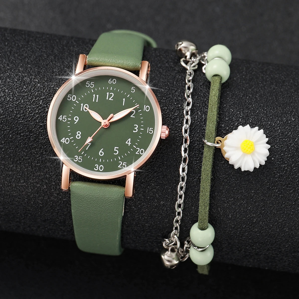 Women's Fashion Arabic Dial Leather Band Quartz Watches