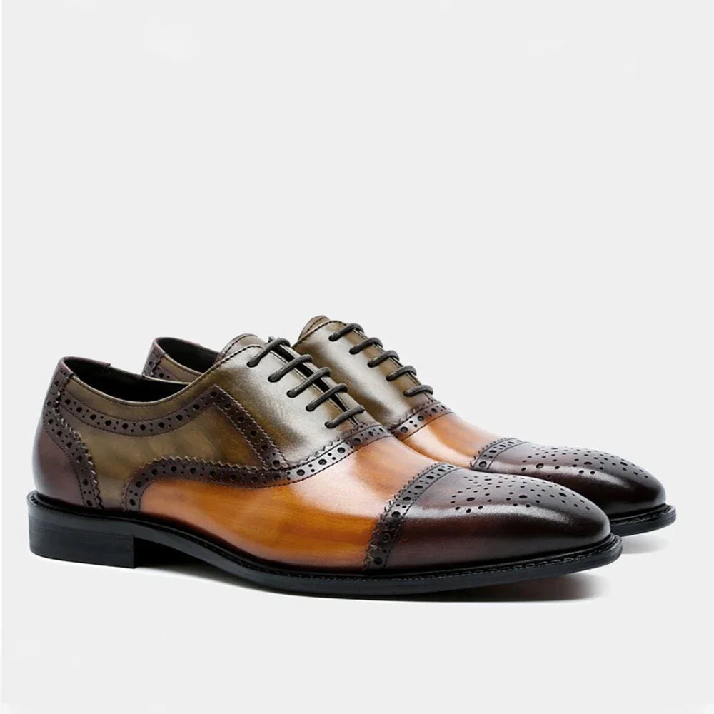 Mens Color Block Genuine Leather Formal Oxford Shoes