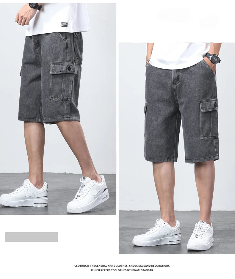 Denim Shorts for Men's Cargo Pants Baggy Bermuda Jeans Male Beach Pants