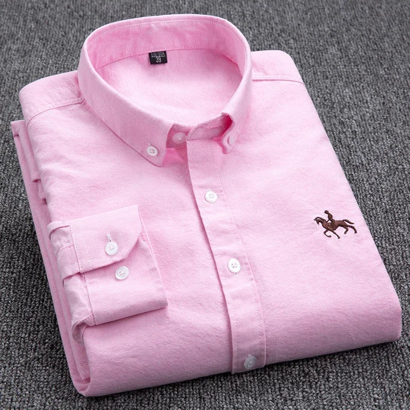 DVEL Herren Oxford Hemd Langarm Reine Baumwolle