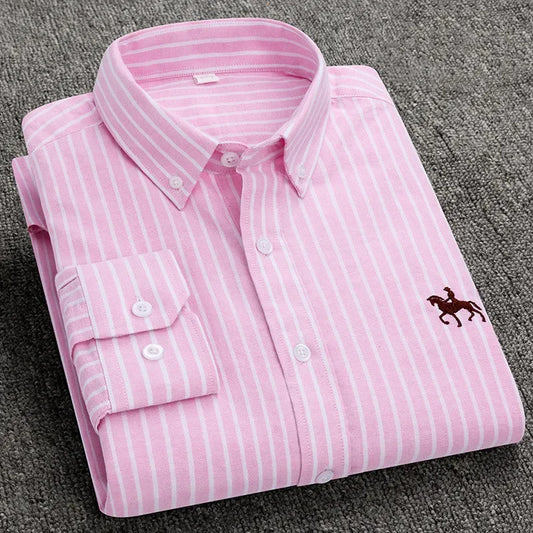 DVEL Herren Oxford Hemd Langarm Reine Baumwolle Streifenfarbe