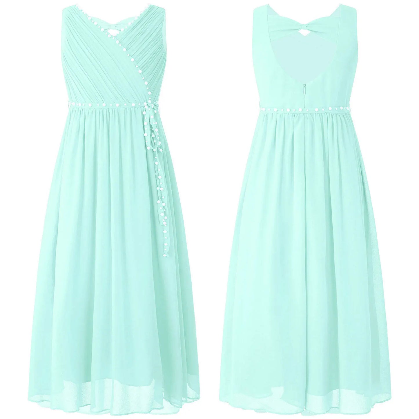 Girls Elegant Beaded Chiffon Party Summer Dress