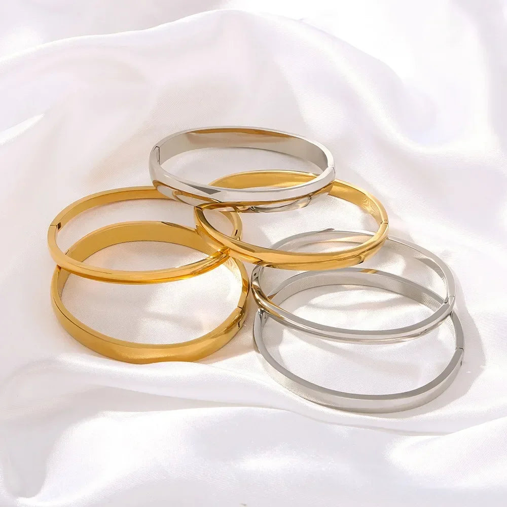 New Minimalist Stainless Steel Pure Gold Plated Plain Pattern Bracelet