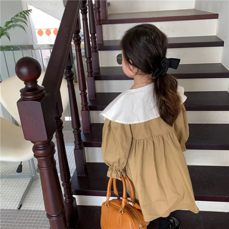 New Retro Van Doll Pointed Collar Girl's Dress