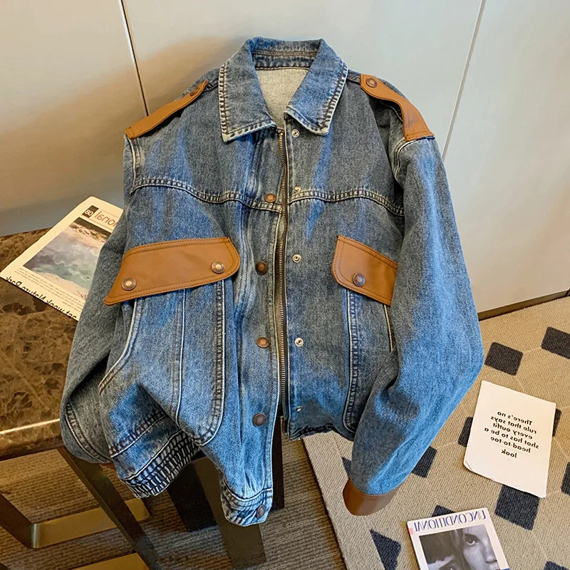 New Blue Vintage Patchwork Denim Jacket