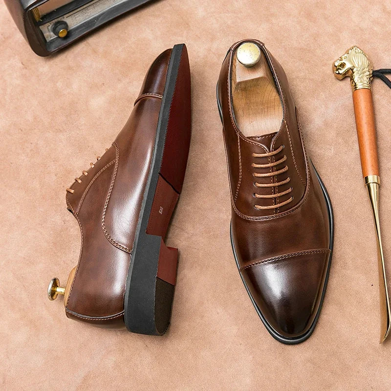Men Brown Black Business Lace-up Pu Office  Brogue Shoes