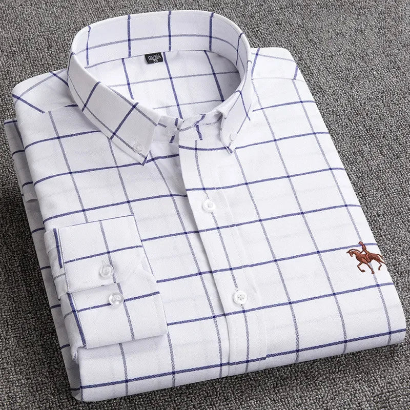 DVEL Herren Oxford Hemd Langarm Reine Baumwolle Plaid Farbe