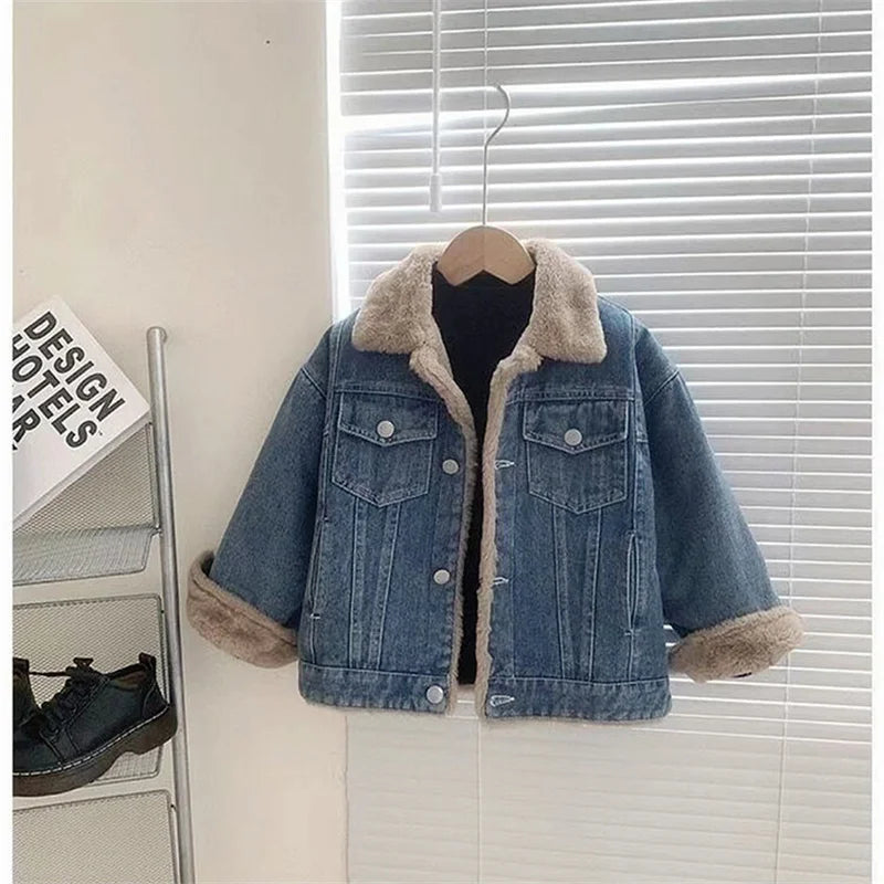 Neue lässige, dicke Jeansjacke aus Samt in Plusgröße