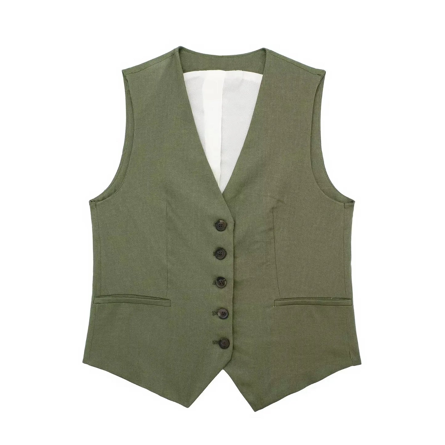 Women Fashion Plain Linen Tops Vest
