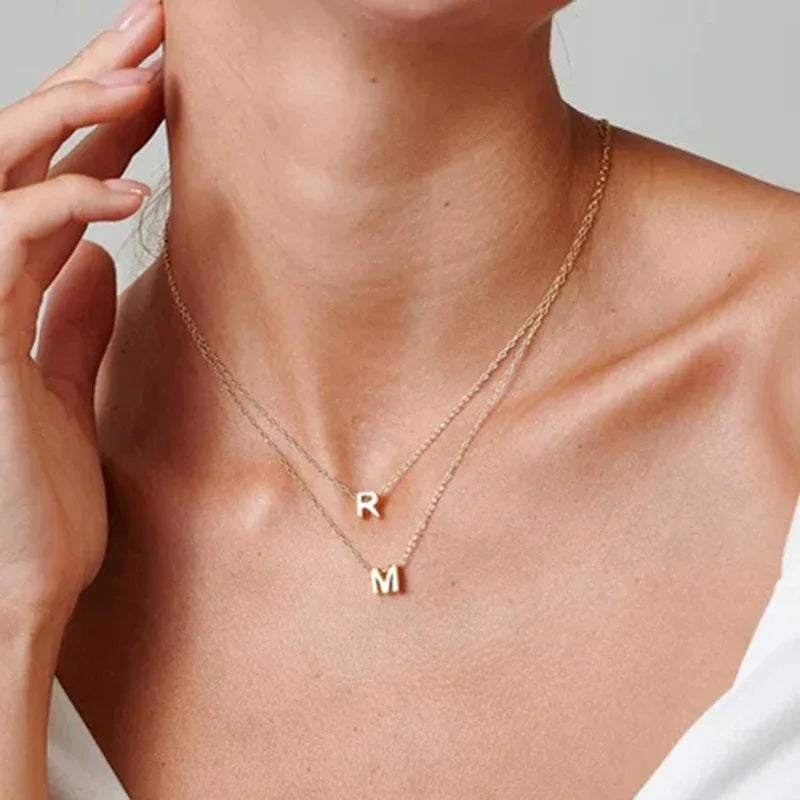 Women's Initial Letter Pendants Golded Choker Necklaces