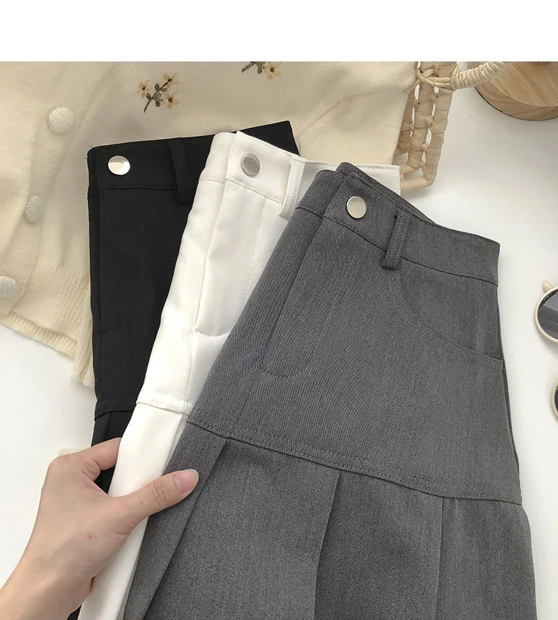 Vintage High Waist Pleated Skirt Women College Style with Safety Pants