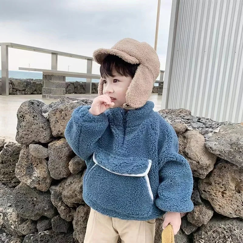 New Children's Lamb Velvet Embroidered Pullover Jacket