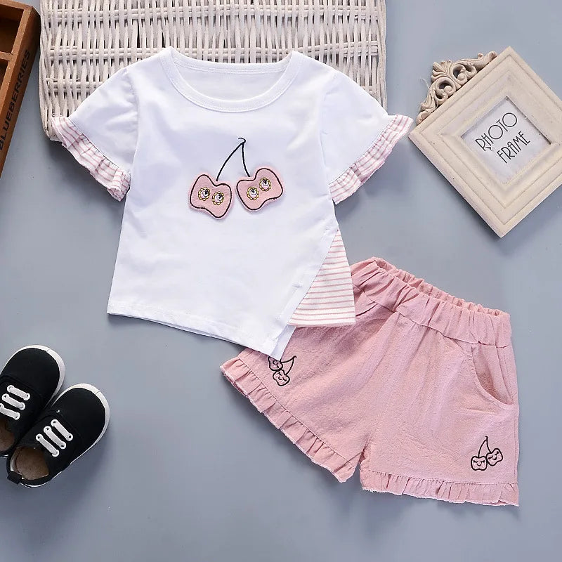 Summer Short Sleeve Cartoon Ice Cream Print T-shirt Pant 2PCS Baby Set