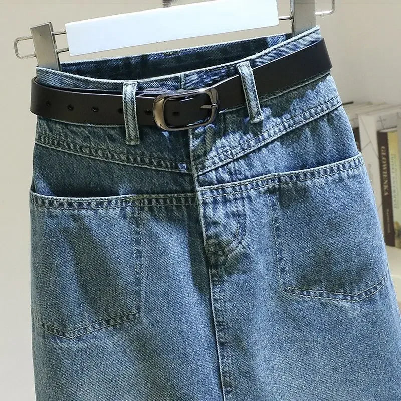 Hohe Taille Vintage Midi Lange Denim Skit