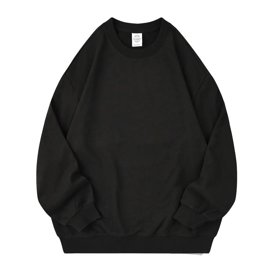 350g 100% Men Cotton Crew Neck Sweatshirts Solid Beige