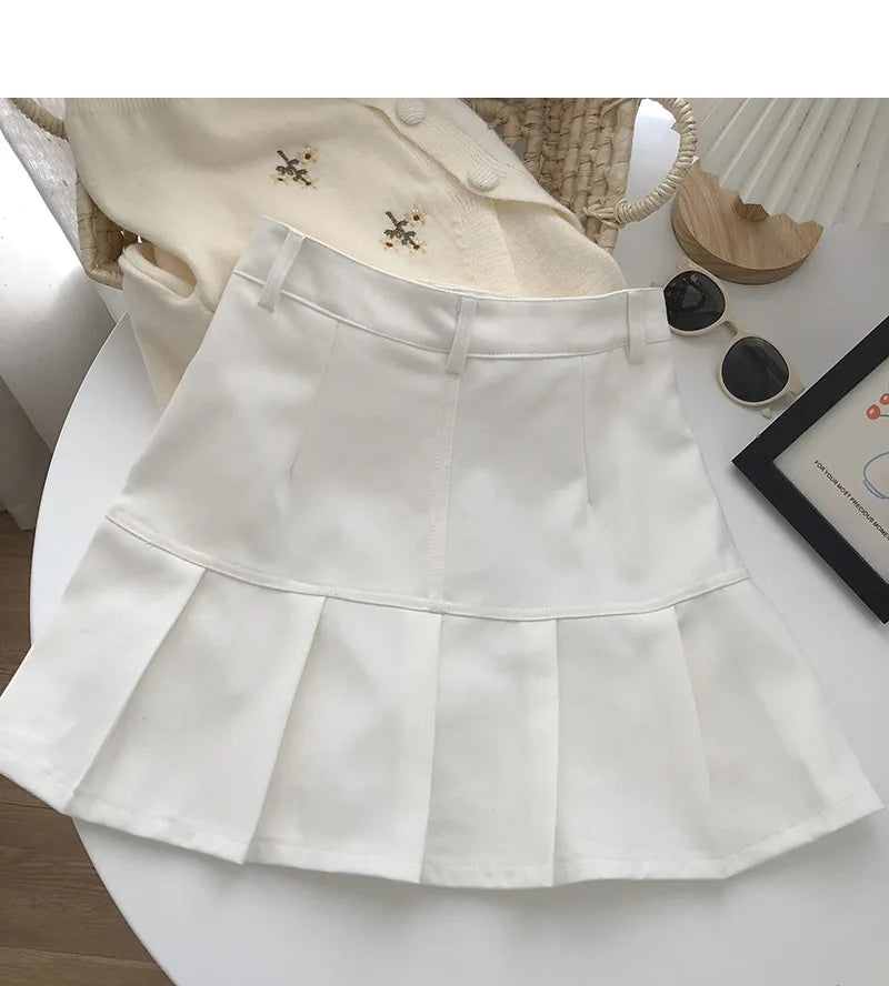 Vintage High Waist Pleated Skirt Women College Style with Safety Pants