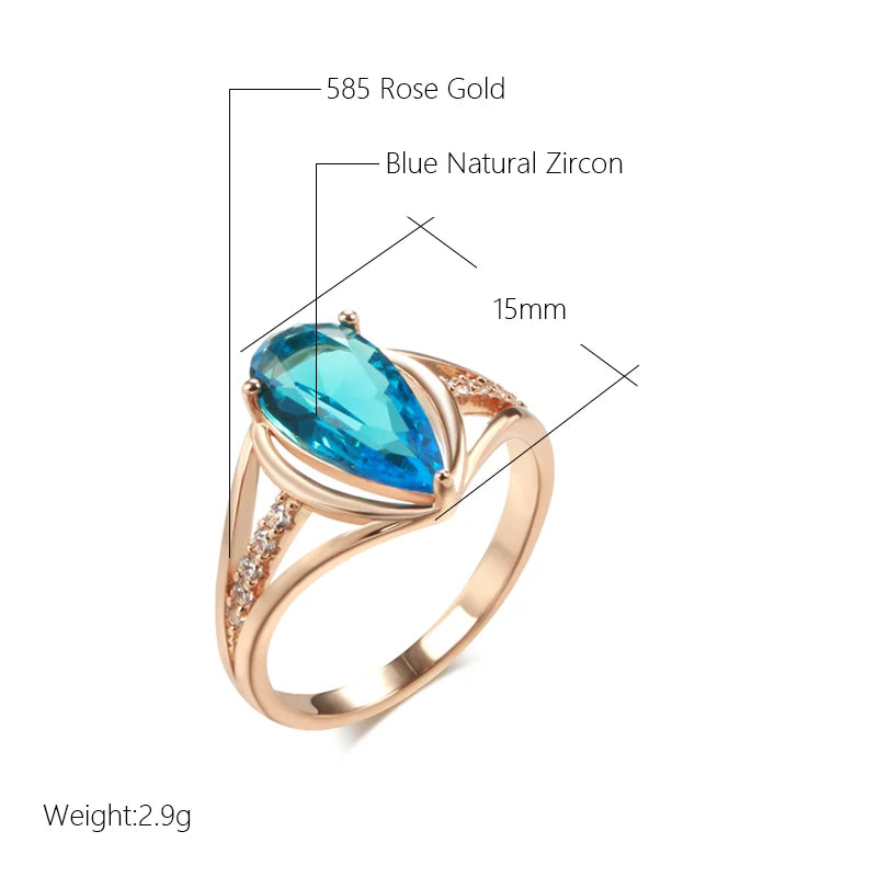 Kinel Luxury Blue Natural Zircon Big Ring