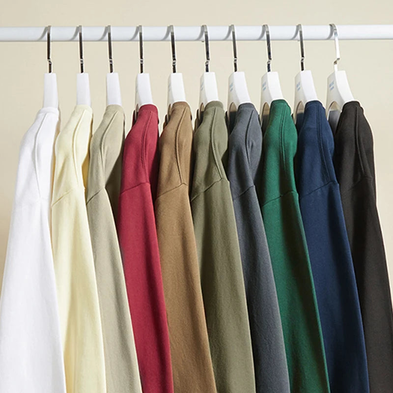350g 100% Men Cotton Crew Neck Sweatshirts Solid Beige