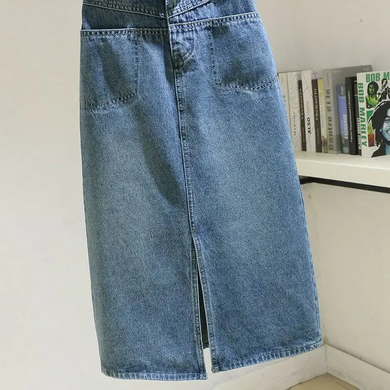 Hohe Taille Vintage Midi Lange Denim Skit